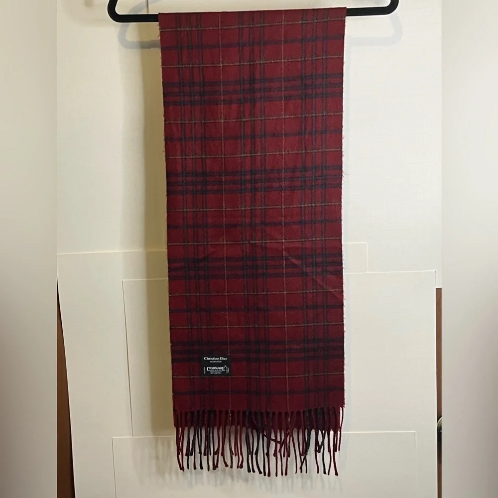 Christian Dior Monsieur Red Plaid “Cashmaire” 100% Acrylic Scarf